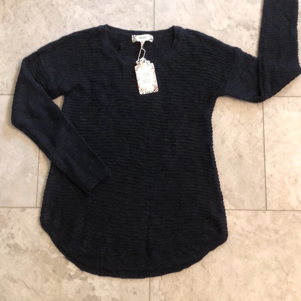 Pink Rose Navy, light weight sweater/tunic- cute transition piece for fall